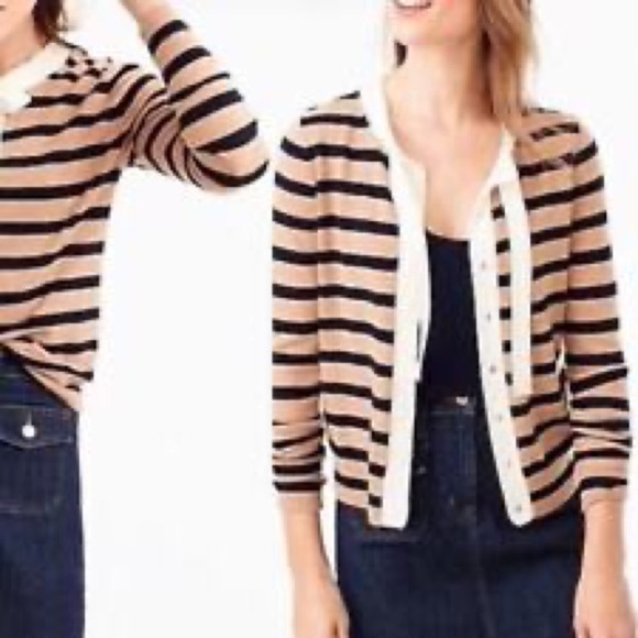 J.Crew Jackie Tie-Neck Cardigan Stripe Bow Sweater Sz SM - Picture 2 of 10